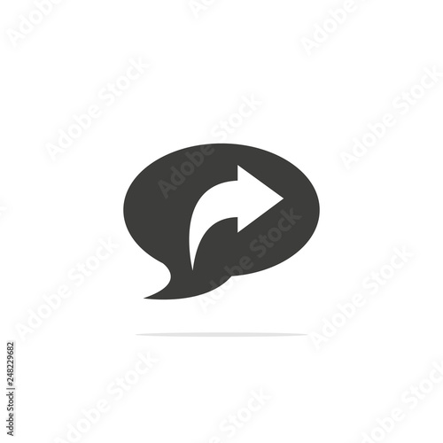 Monochrome vector illustration of a reply, respond to message or chat arrow, isolated on a white background.