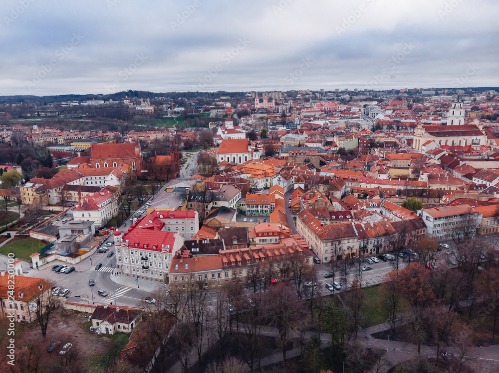 Vilnius, Lithuania, view of the old city, aerial drone panorama