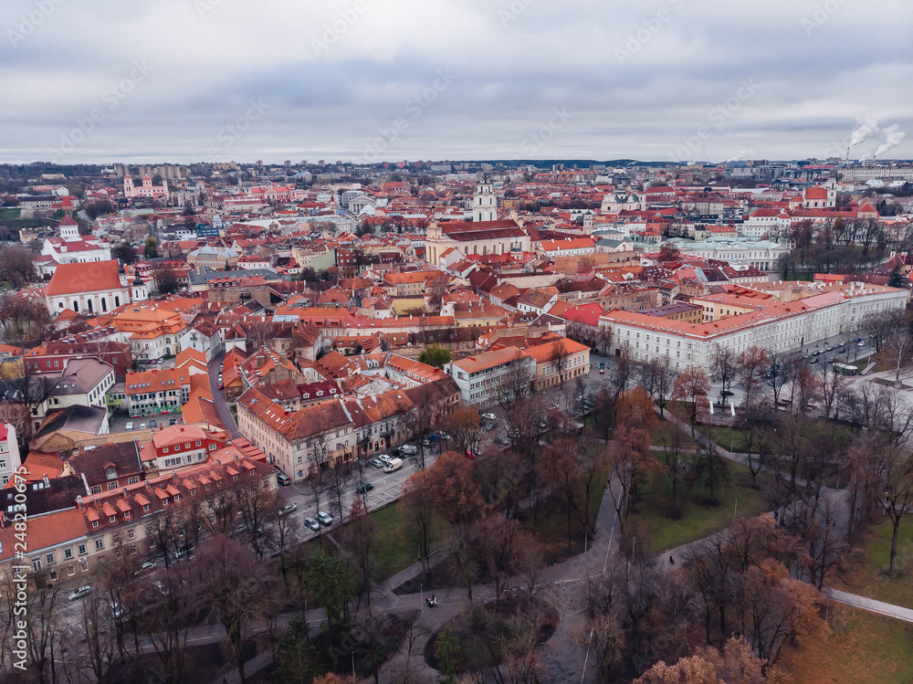 Vilnius, Lithuania, view of the old city, aerial drone panorama