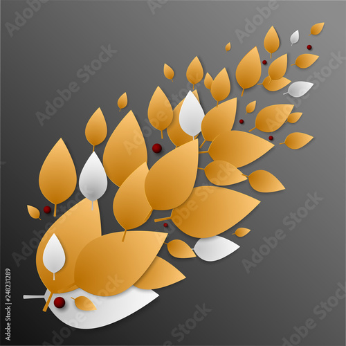 The background image of green leaves located diagonally. Backdrop for articles on ecology, clean products or autumn and harvesting.