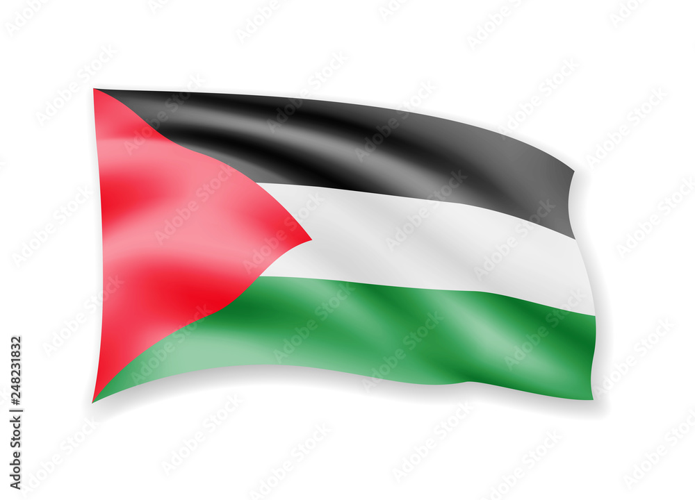 Waving Palestine flag on white. Flag in the wind. Waving Palestine flag on white. Flag in the wind.