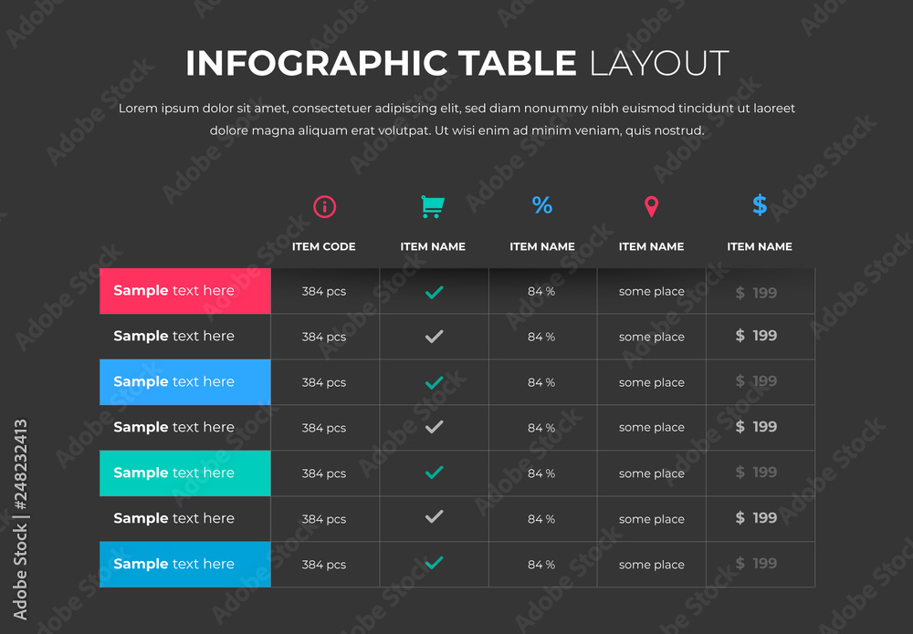 Infographic Table Layout with Contrast Elements Stock Template | Adobe ...