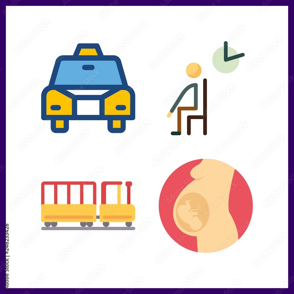 4 waiting icon. Vector illustration waiting set. taxi and kid railway icons for waiting works 4 waiting icon. Vector illustration waiting set. taxi and kid railway icons for waiting works
