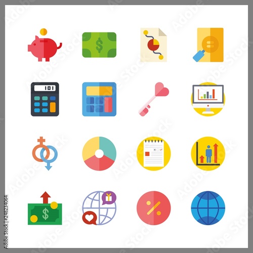 16 finance icon. Vector illustration finance set. percentage and key icons for finance works © Orxan