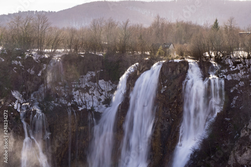 Long exposure shot of the big waterfall of Plitvice Jezero National Park