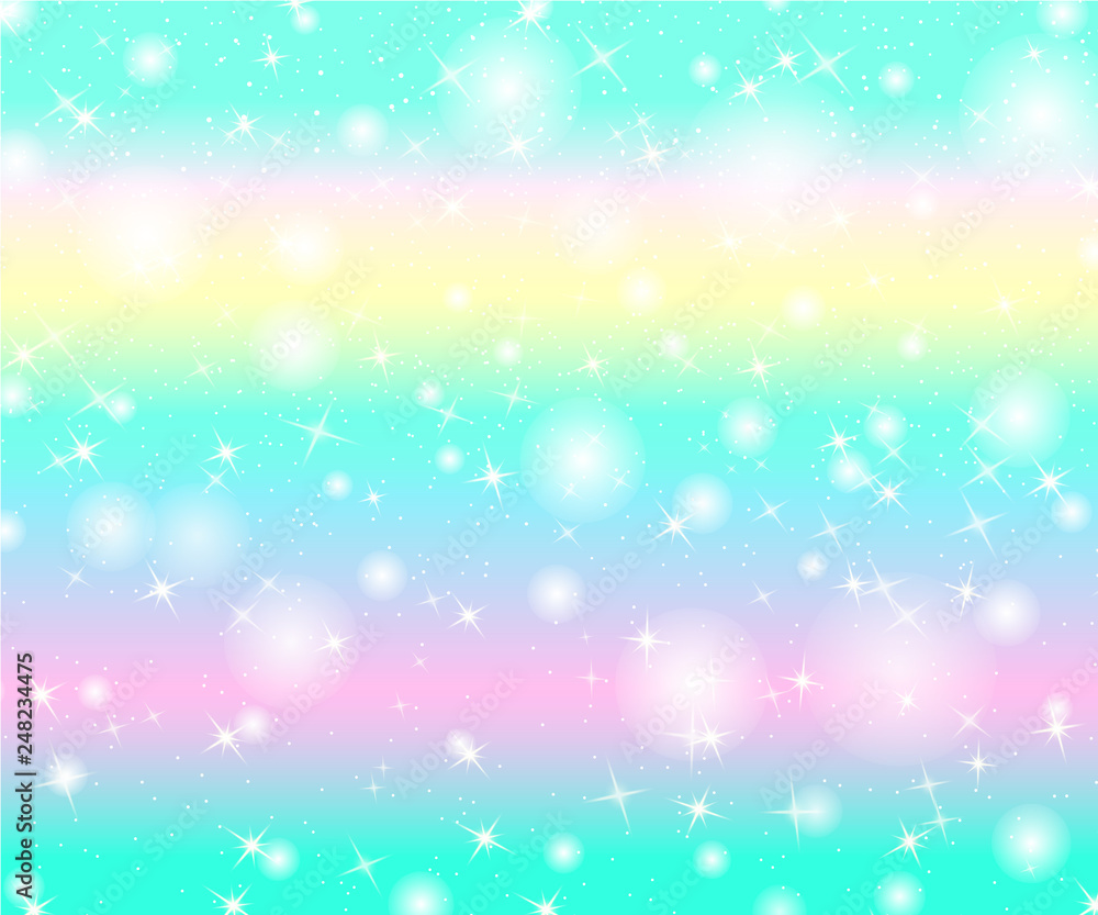 Unicorn rainbow backdrop. Bright hologram mermaid