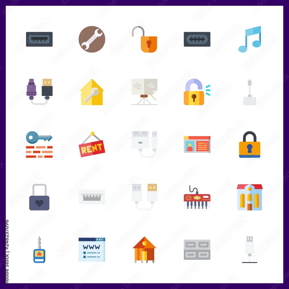 25 key icon. Vector illustration key set. padlock and sheet music icons for key works 25 key icon. Vector illustration key set. padlock and sheet music icons for key works