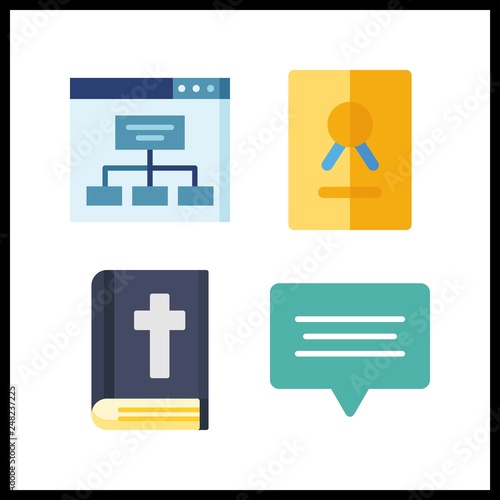 4 text icon. Vector illustration text set. bible and sitemap icons for text works