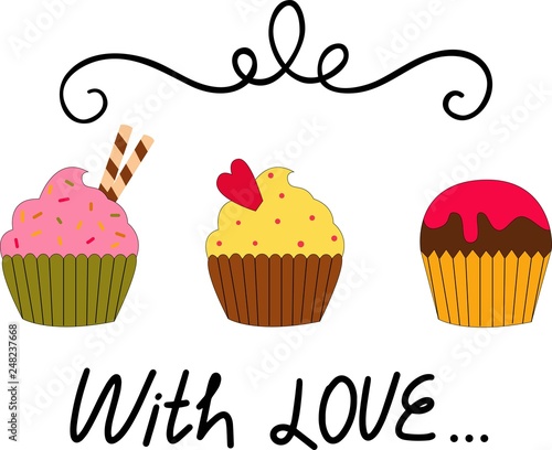 Vector illustration of colored greeting card cupcakes