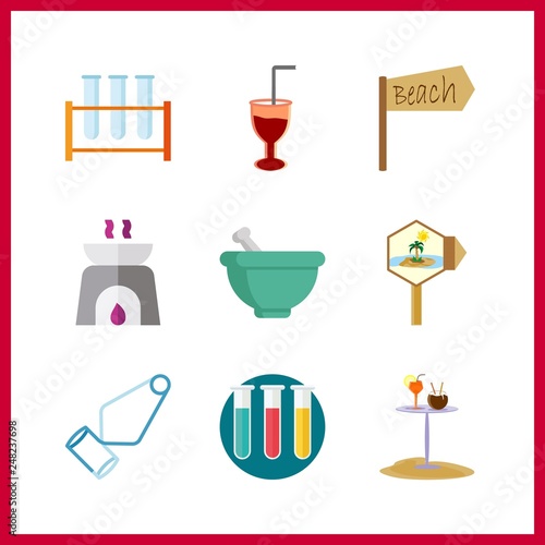 9 preparation icon. Vector illustration preparation set. mortar and test tube holder icons for preparation works