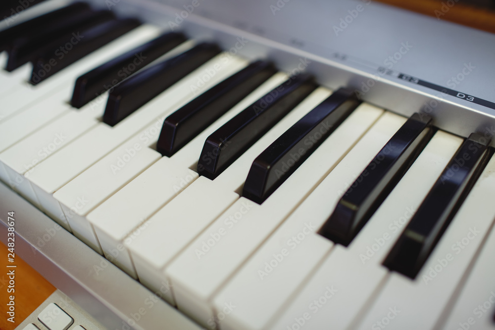 Picture of a piano in the studio. Musical instrument. Picture of a piano in the studio. Musical instrument.