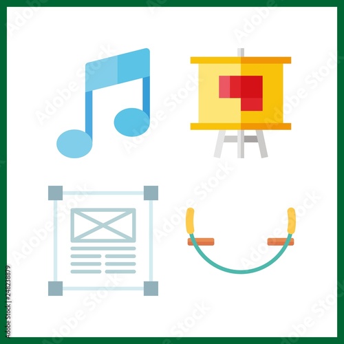4 creative icon. Vector illustration creative set. plan and musical note icons for creative works