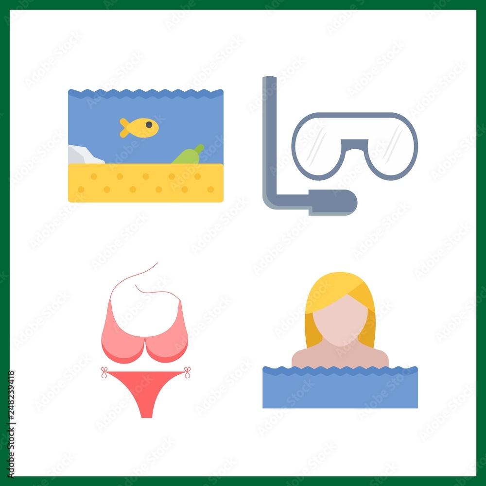 Fototapeta premium 4 swimming icon. Vector illustration swimming set. aqualung and swimmer icons for swimming works