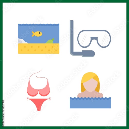 4 swimming icon. Vector illustration swimming set. aqualung and swimmer icons for swimming works