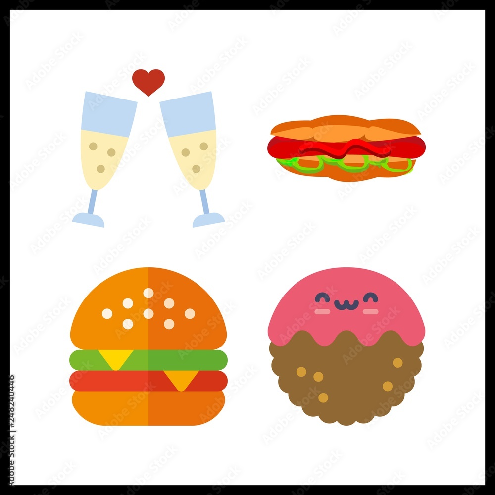 4 snack icon. Vector illustration snack set. hamburger and hot dog icons for snack works