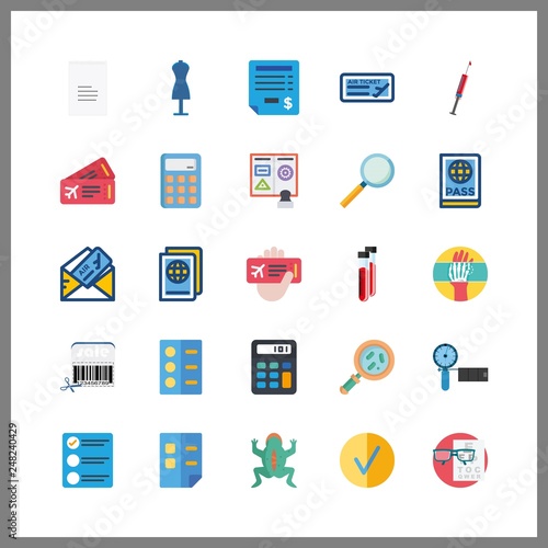 check icon. loupe and plane ticket vector icons in check set. Use this illustration for check works.
