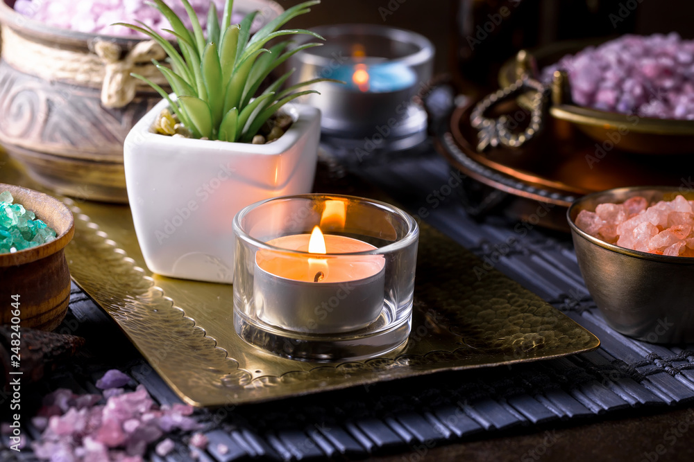 Items for spa massage in the composition on the table Items for spa massage in the composition on the table