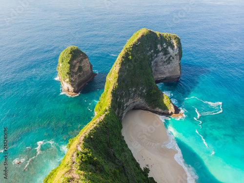 Aerial view Kelingking Beach on Nusa Penida Island, Bali, Indonesia photo