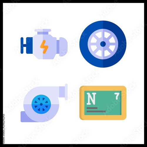 4 automotive icon. Vector illustration automotive set. wheel and engine icons for automotive works