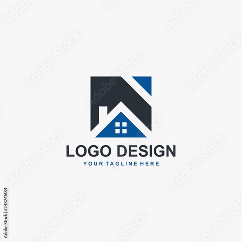 Real estate company logo design. Home blue vector. Property management logo. Free Download Real estate company logo design. Home blue vector. Property management logo. - GFXLoad