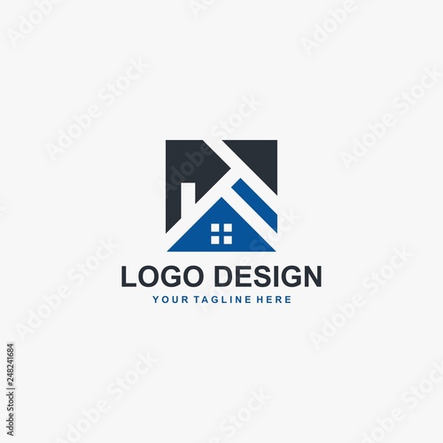 Free Download Real estate company logo design. Home blue vector. Property management logo. - GFXLoad