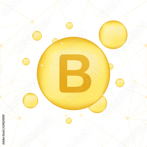 Vitamin B gold shining icon. Ascorbic acid. Vector illustration