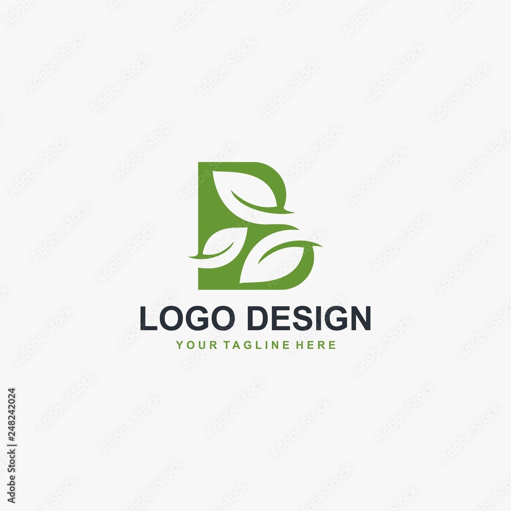 Green leaf and letter B monogram logo design vector. Green leaf and letter B monogram logo design vector.