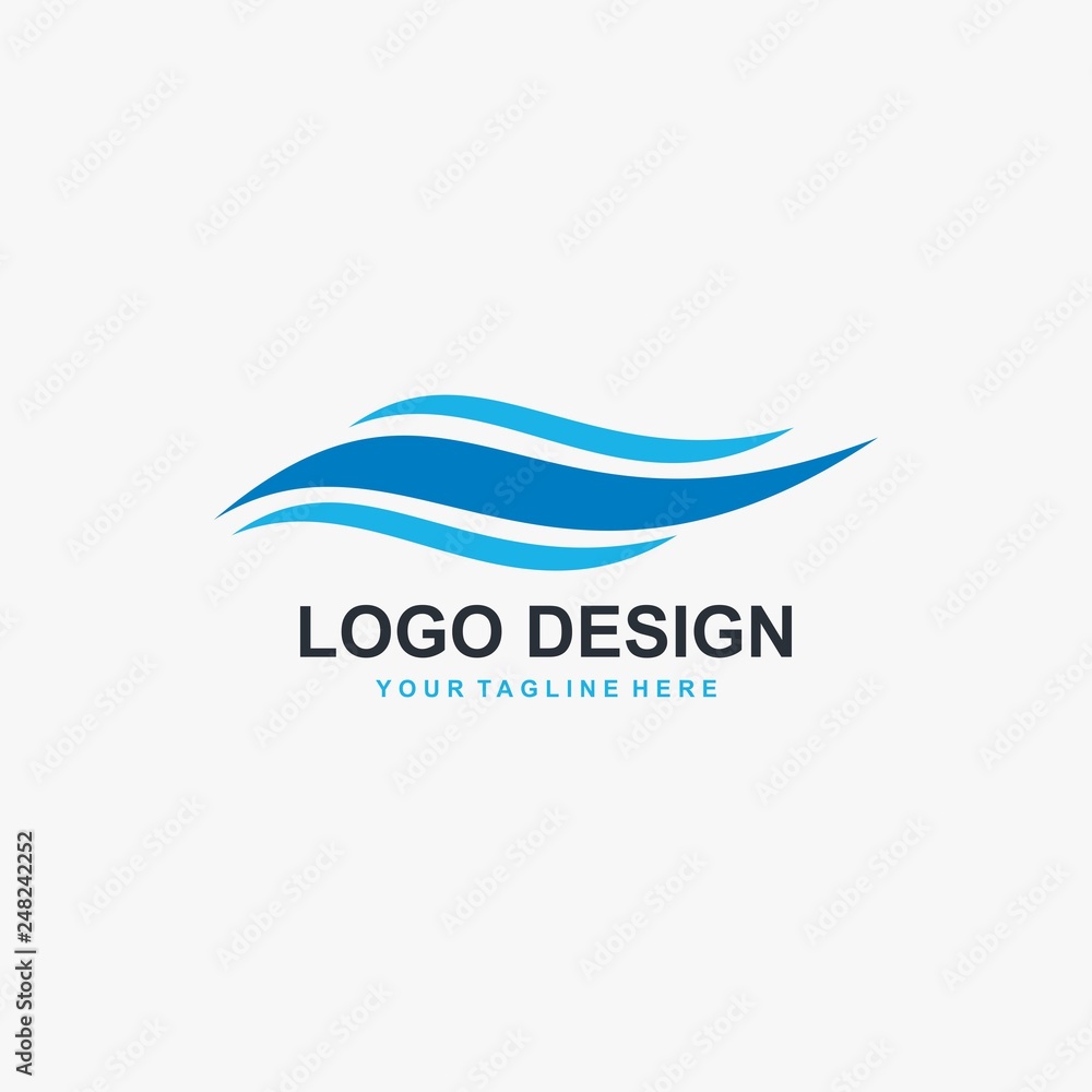 Wave illustration logo design. Wind icon. Water blue sea vector. Wave illustration logo design. Wind icon. Water blue sea vector.