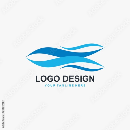 Wave illustration logo design. Wind icon.  Water blue sea vector.
