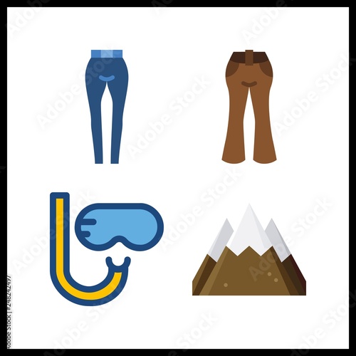 4 clear icon. Vector illustration clear set. pants and mountain icons for clear works