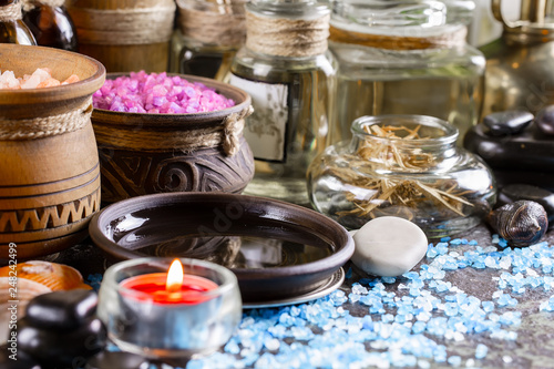 Items for spa massage in the composition on the table