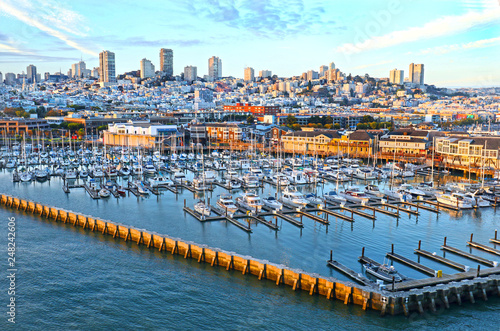 San Francisco Bay Area. Historic Pier 39 marina, City in the background. California, USA