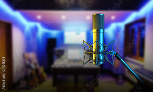 Recording studio microphone 3d render photo