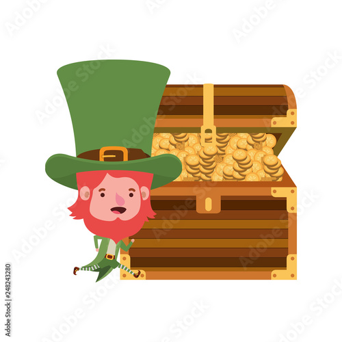leprechaun with chest and coins character