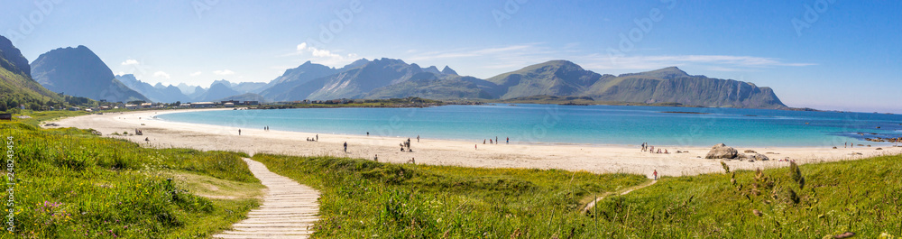 Ramberg beach and mountains in Lofoten in Norway