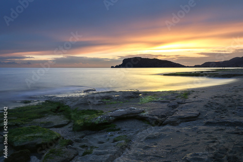 alanya castle sunset on coast of sea. Alanya Turkiye