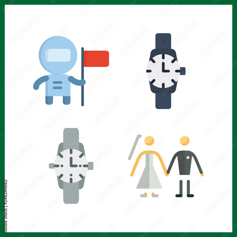 4 suit icon. Vector illustration suit set. watch and the bridge and groom icons for suit works