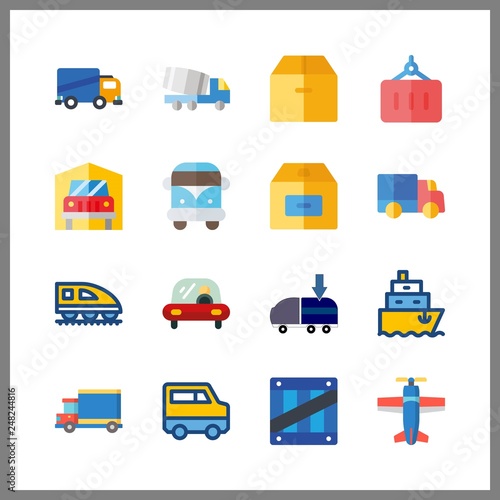 16 cargo icon. Vector illustration cargo set. plane and freight forwarding icons for cargo works