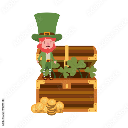 leprechaun with chest and coins character