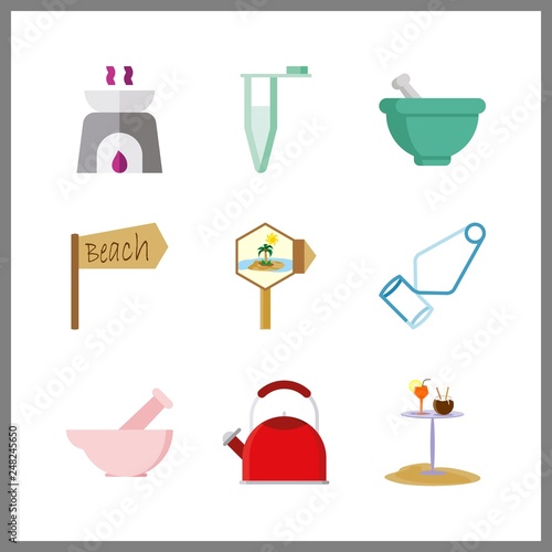 9 preparation icon. Vector illustration preparation set. test tube holder and pilon icons for preparation works