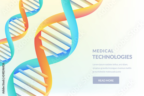 Multicolor 3d DNA on white background. Medical technology, biotechnology, science research concept. Vector illustration.