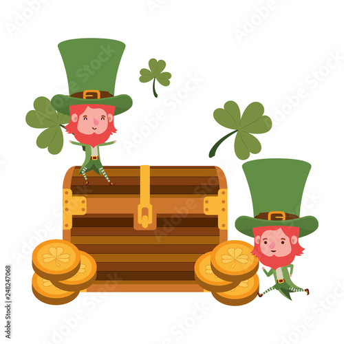 leprechauns with chest and coins character
