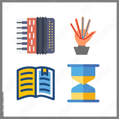 4 antique icon. Vector illustration antique set. open book and accordion icons for antique works