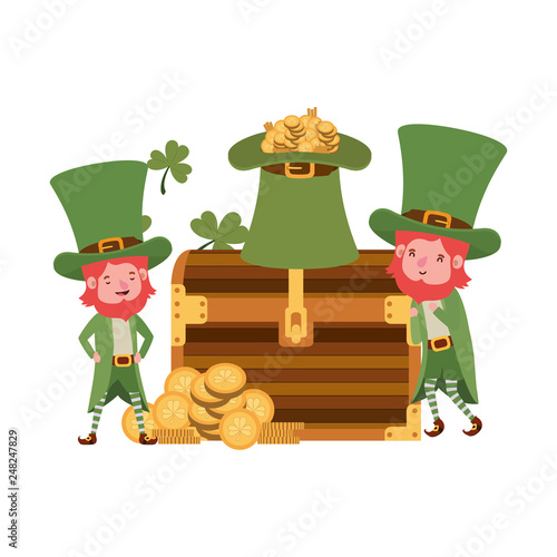 leprechauns with chest and coins character