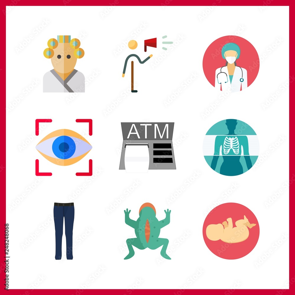 9 human icon. Vector illustration human set. eye scan and atm icons for human works