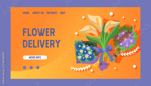 Bouquet vector landing web page beautiful floral backdrop with blossom spring...