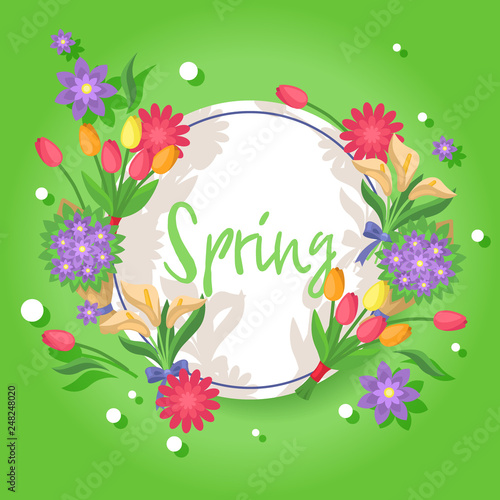 Bouquet vector beautiful floral backdrop with blossom spring flowers illustra...