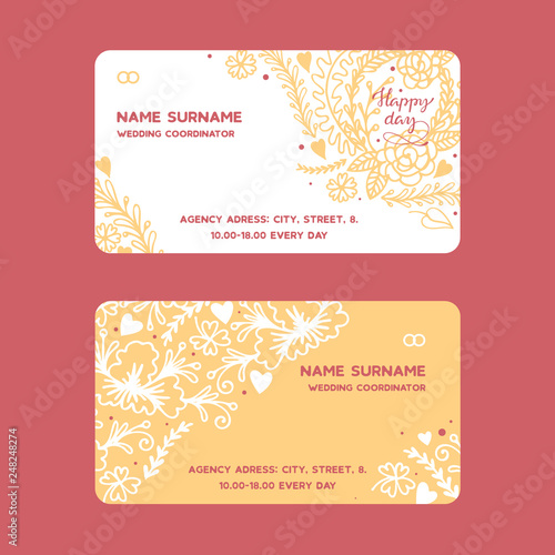 Wedding rings vector wed shop business card of engagement vintage symbol gold...