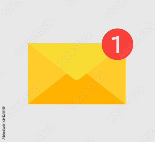 New cartoon icon of New Message, Mail, E Mail, Envelope icons on Yellow color. Can use for printing, website, presentation element. For app demo on phone. White background.