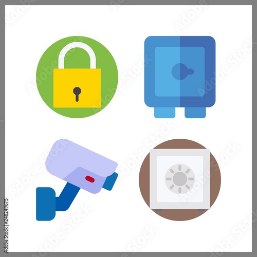 4 private icon. Vector illustration private set. padlock and safebox icons for private works